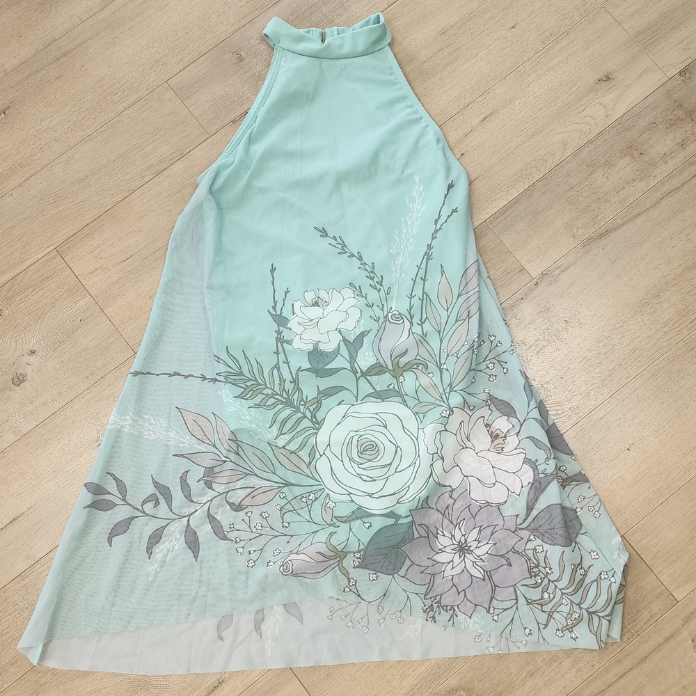 Floral Halter Neck Lyrical Dance Dress - Mint Green